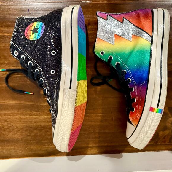 Chuck Taylor Converse HTC Limited Edition Glittery Rainbow Mens Size 10 Hi Tops main image 14